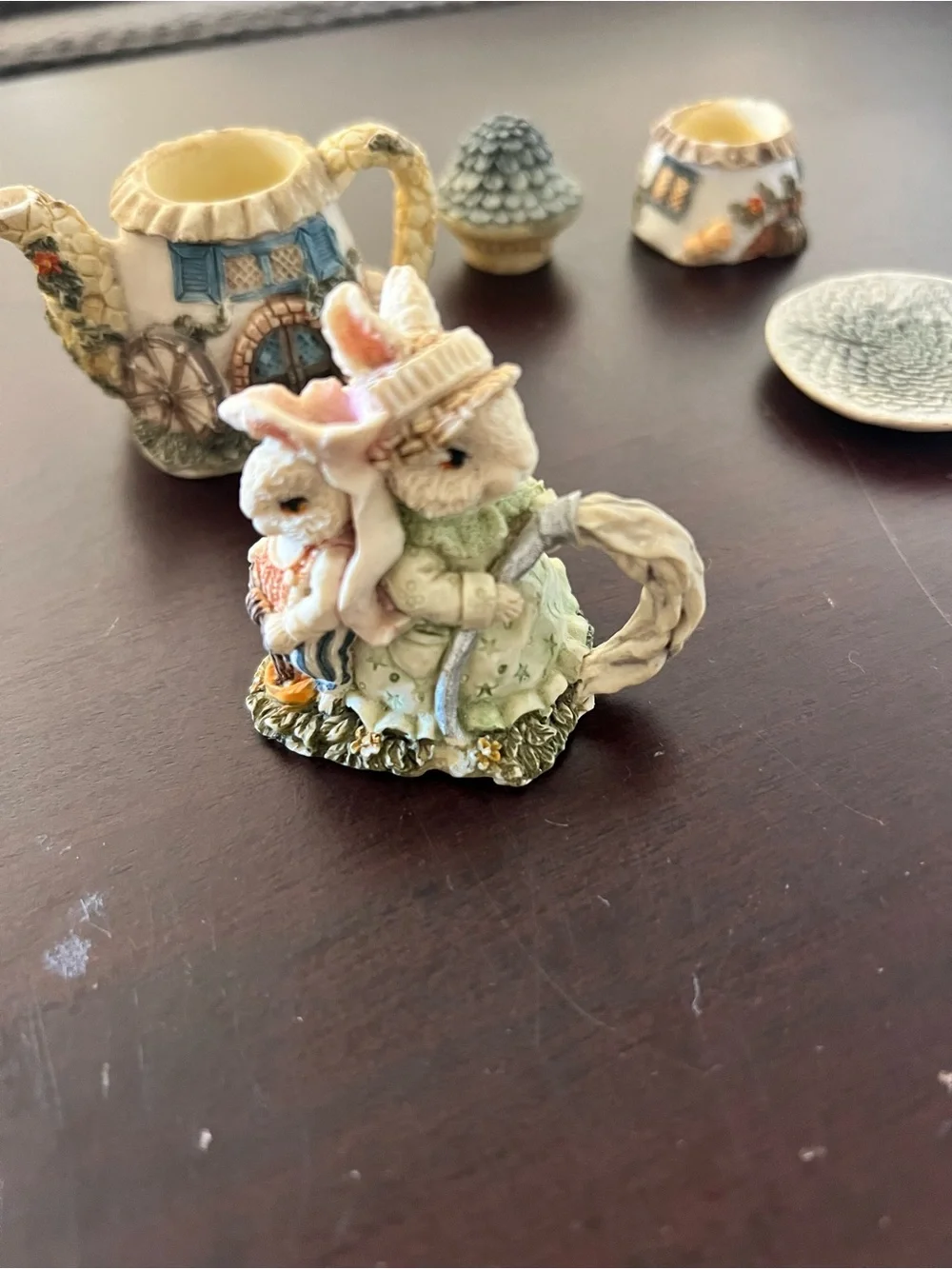 Whimsical Mushroom Cottage Tea Set - Pastel Green